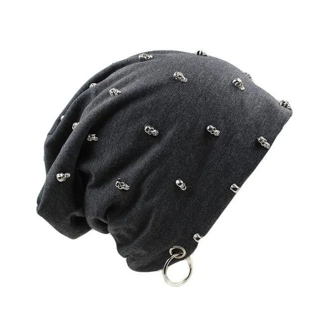 Beanie or Bonnet with Skulls and Hoop