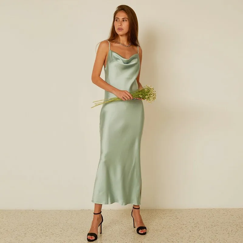 BerriesJam - 2024 V-Neck Backless Sleeveless Satin Long Dress