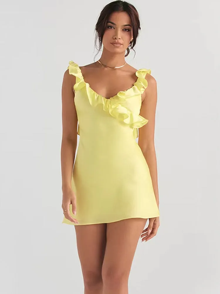 BerriesJam - 2024 V Neck Ruffles Back Open Sexy Mini Dress