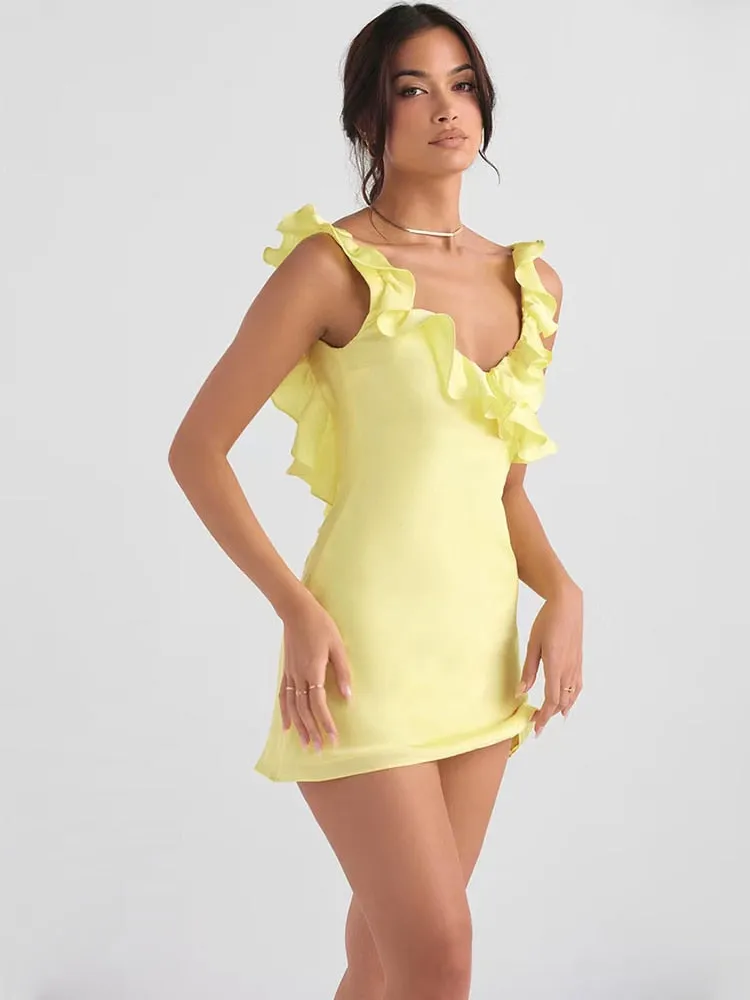 BerriesJam - 2024 V Neck Ruffles Back Open Sexy Mini Dress