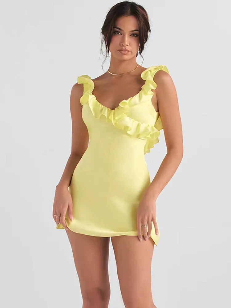 BerriesJam - 2024 V Neck Ruffles Back Open Sexy Mini Dress