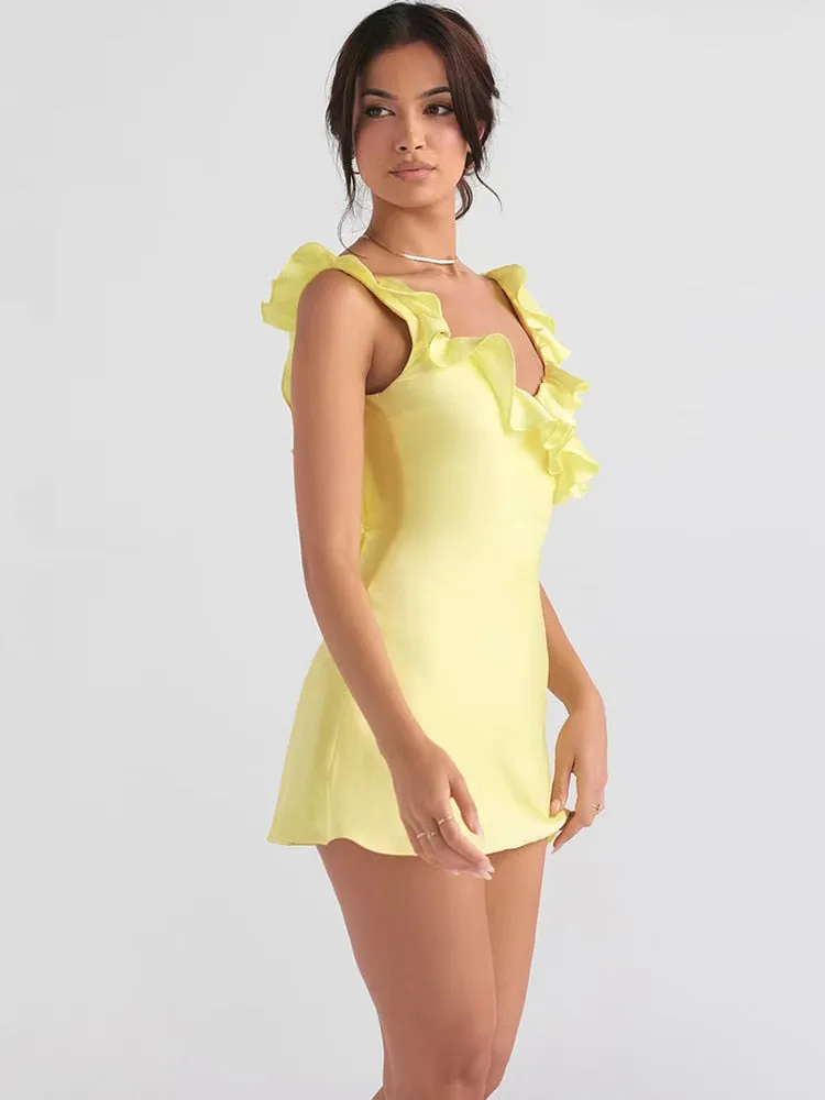 BerriesJam - 2024 V Neck Ruffles Back Open Sexy Mini Dress