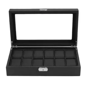 Black Carbon Fiber Watch and Jewelry Storage Box Organizer