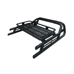 Black Long Arm Roll Sports Bar with Cargo Basket Rack for the Ford Ranger 2022 