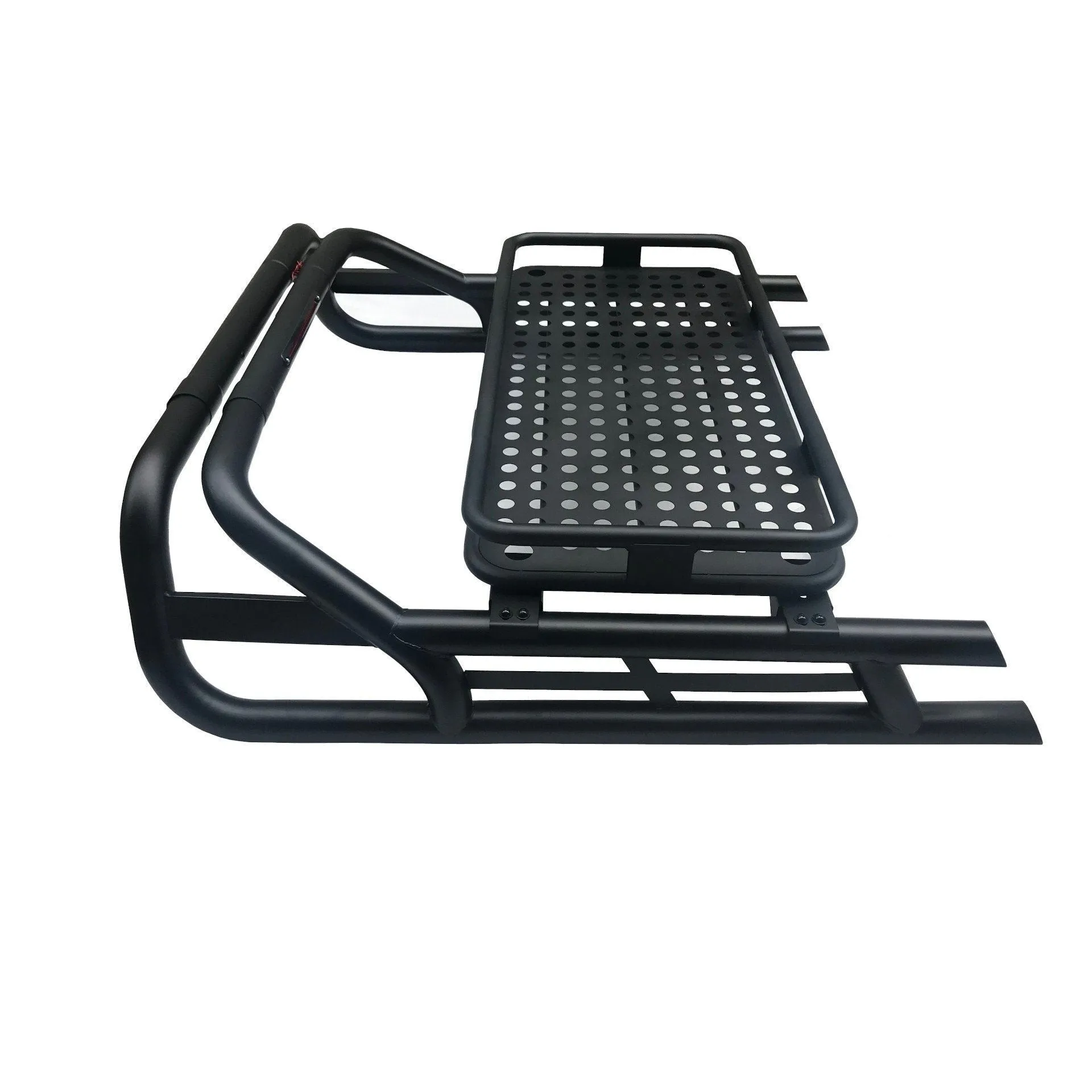 Black Long Arm Roll Sports Bar with Cargo Basket Rack for the Ford Ranger 2022 