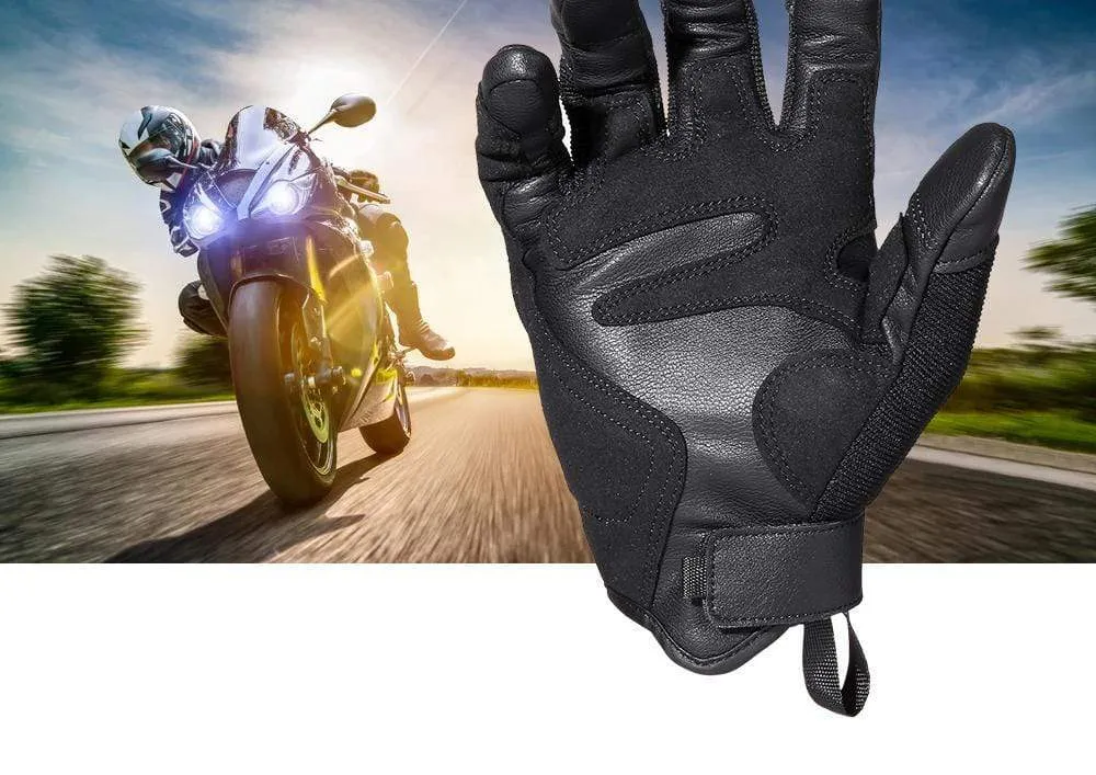 Black Moto Motocross Glove Men Leather Motorcycle Full Finger Gloves Cycling Bike Bicycle Riding BMX Enduro Work Mittens Summer