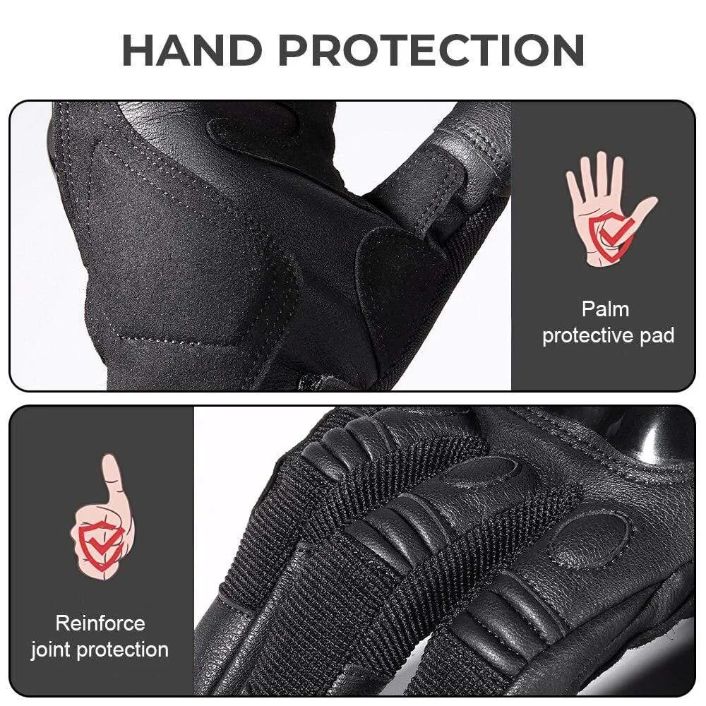 Black Moto Motocross Glove Men Leather Motorcycle Full Finger Gloves Cycling Bike Bicycle Riding BMX Enduro Work Mittens Summer