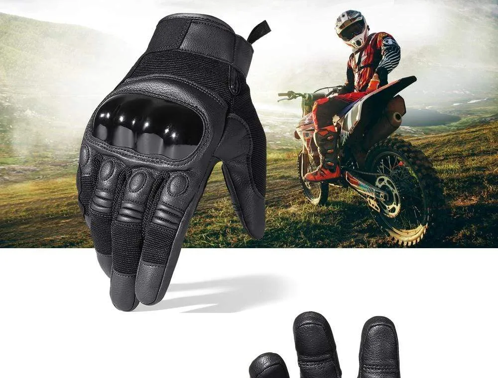 Black Moto Motocross Glove Men Leather Motorcycle Full Finger Gloves Cycling Bike Bicycle Riding BMX Enduro Work Mittens Summer