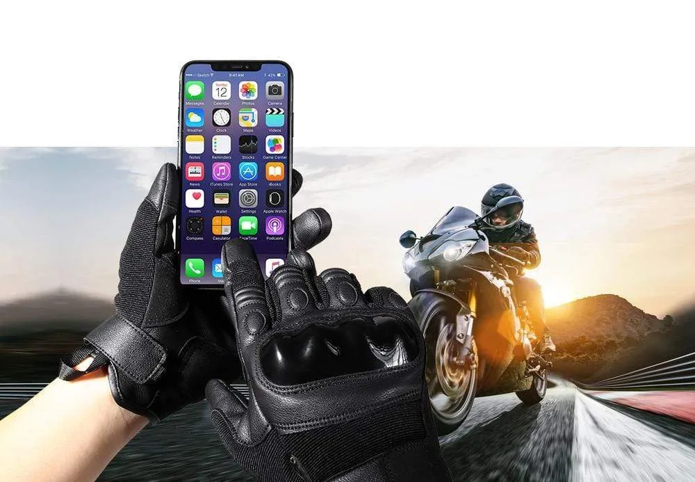 Black Moto Motocross Glove Men Leather Motorcycle Full Finger Gloves Cycling Bike Bicycle Riding BMX Enduro Work Mittens Summer