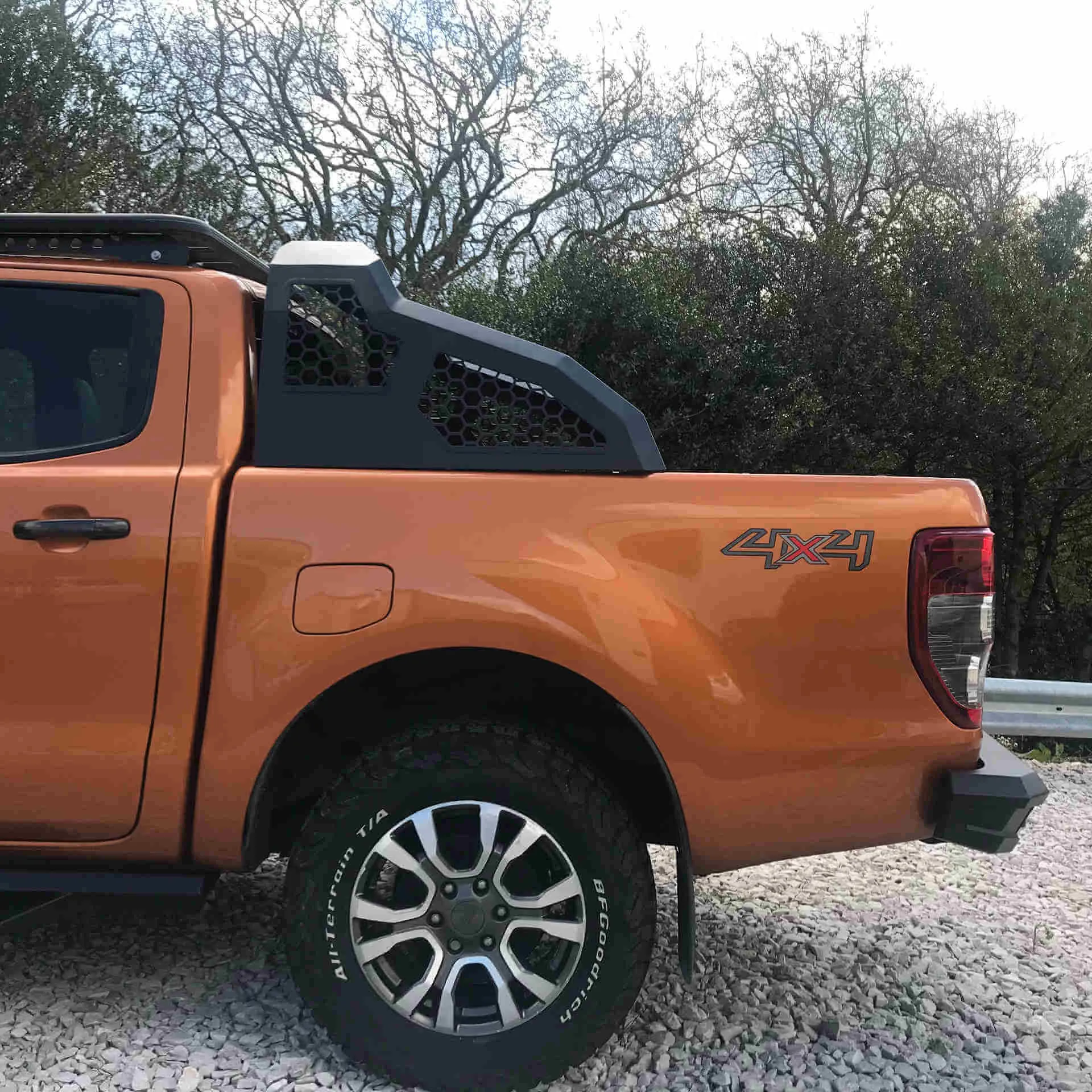 Black Side Mesh Roll Sports Bar with LED Work Lights for the Ford Ranger 2012 