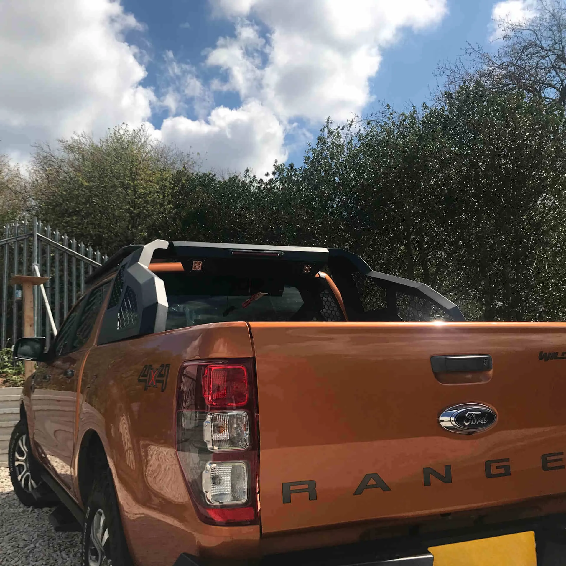 Black Side Mesh Roll Sports Bar with LED Work Lights for the Ford Ranger 2012 