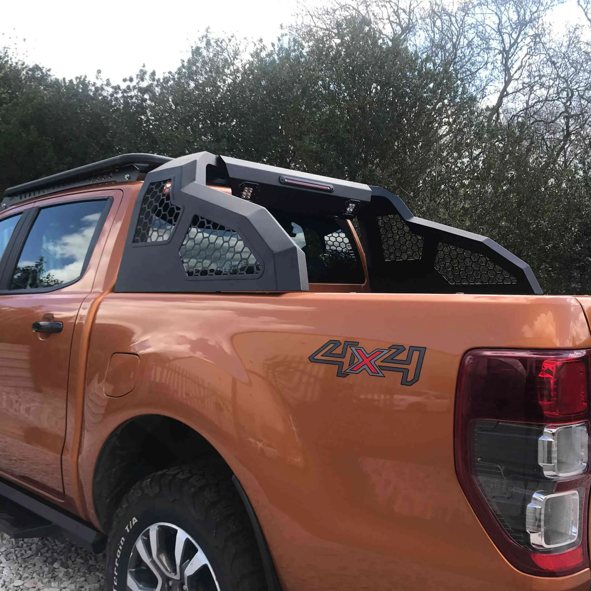 Black Side Mesh Roll Sports Bar with LED Work Lights for the Ford Ranger 2012 