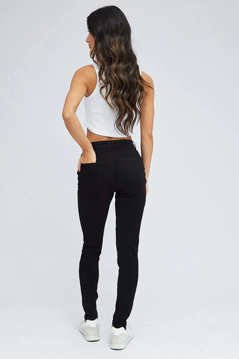 Black Skinny Denim Jeans High Rise