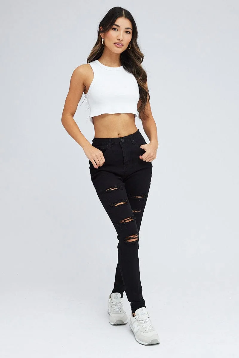 Black Skinny Denim Jeans High Rise