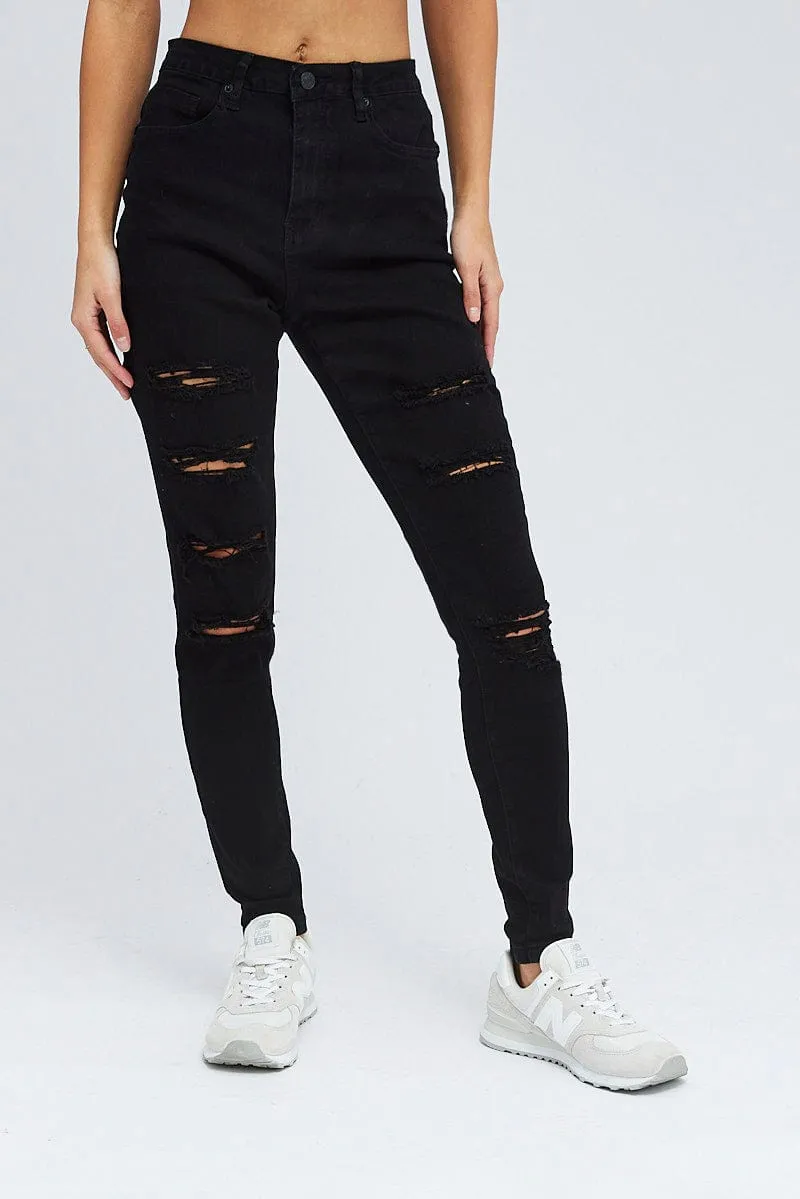 Black Skinny Denim Jeans High Rise