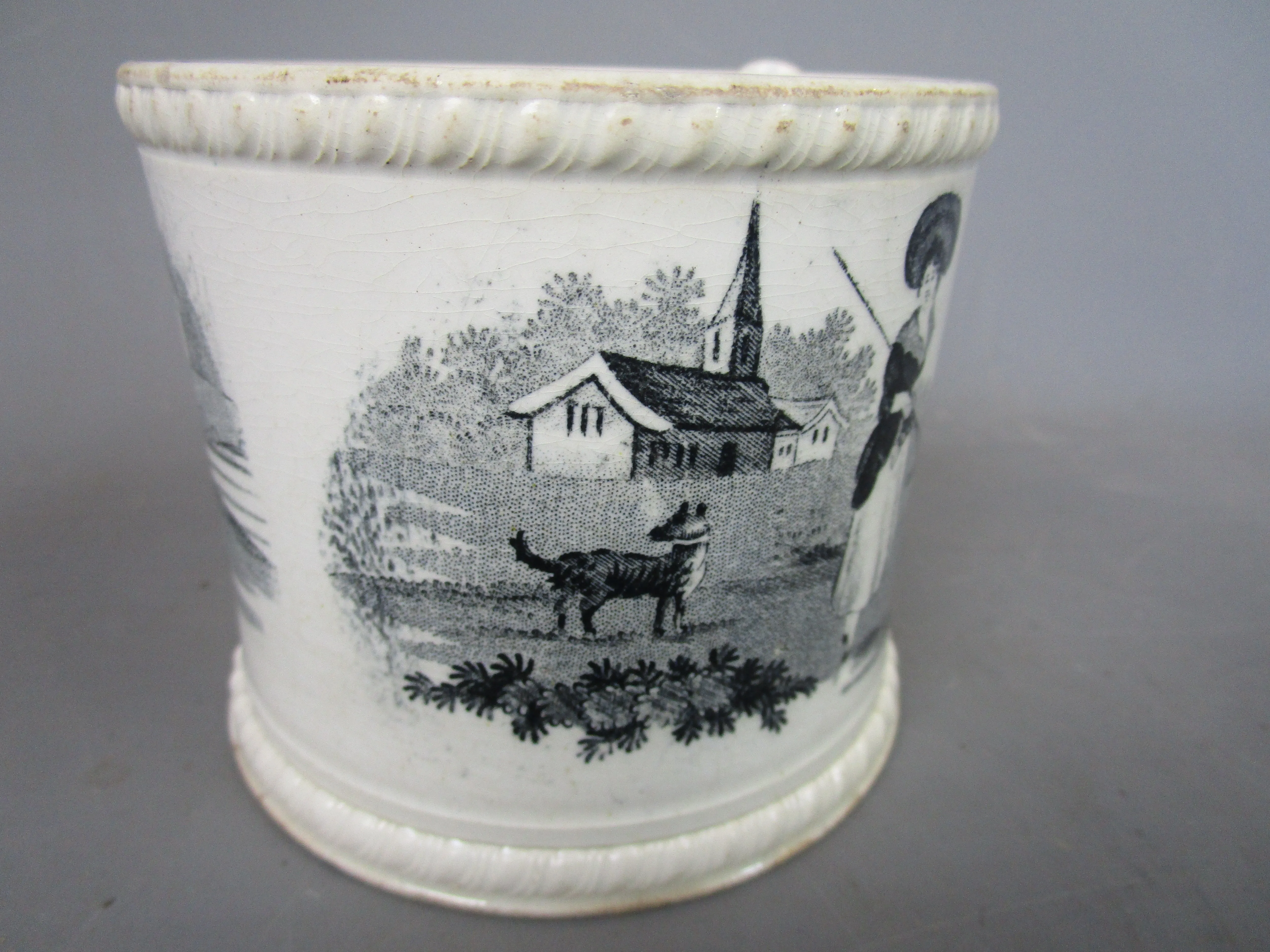 Black Transferware Tankard Antique Victorian c1840