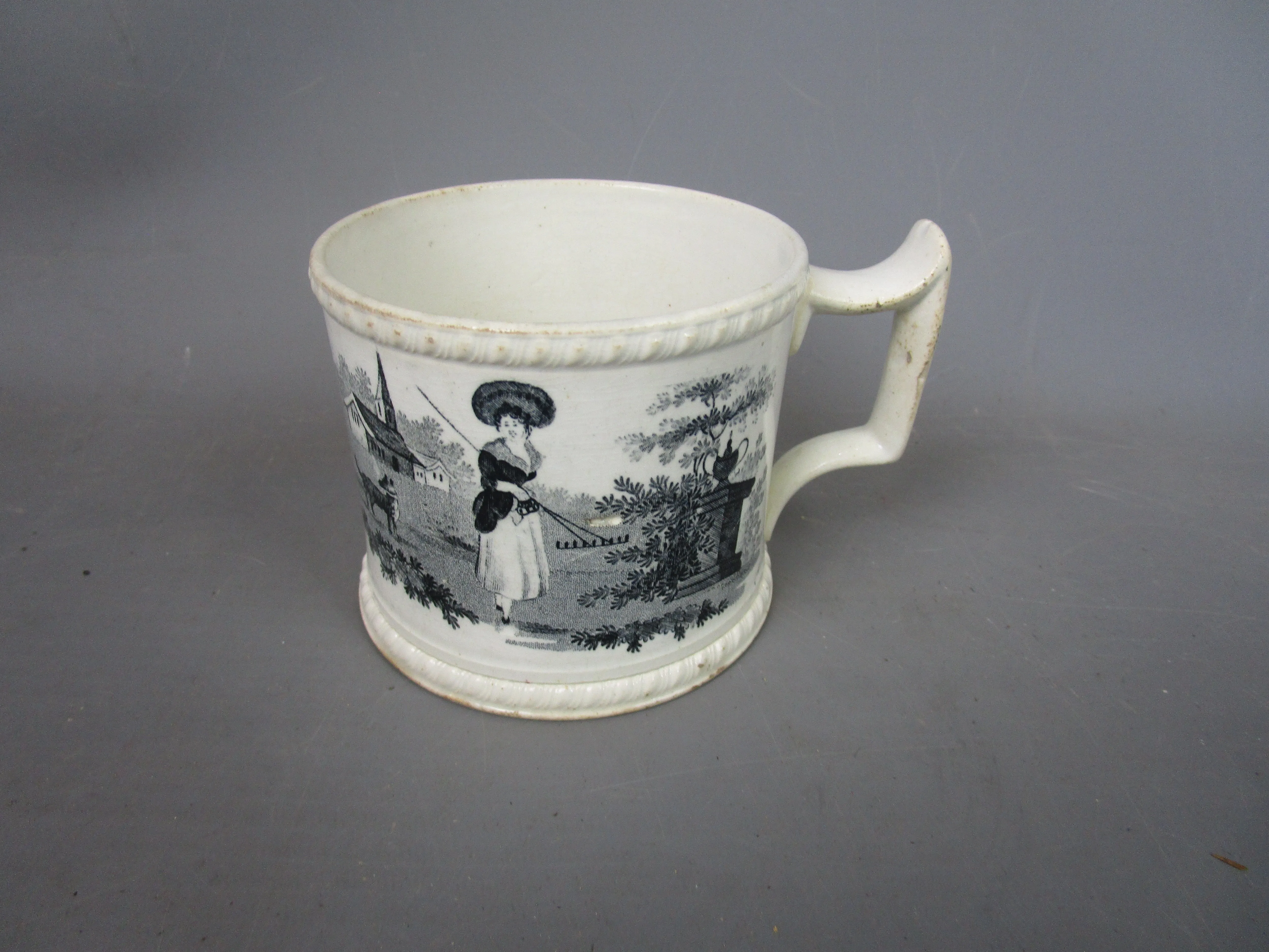 Black Transferware Tankard Antique Victorian c1840