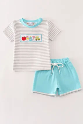 Blue apple embroidery boy set