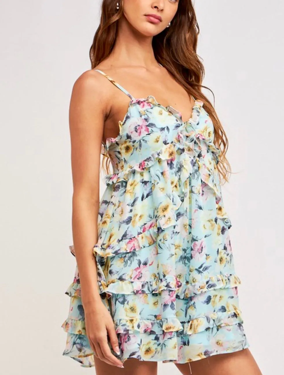 Blue elfin rose mini dress