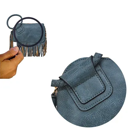 Blue NGIL Faux Leather Fringe Wristlet