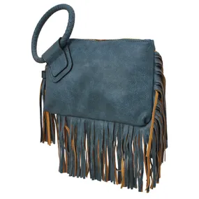 Blue NGIL Faux Leather Fringe Wristlet