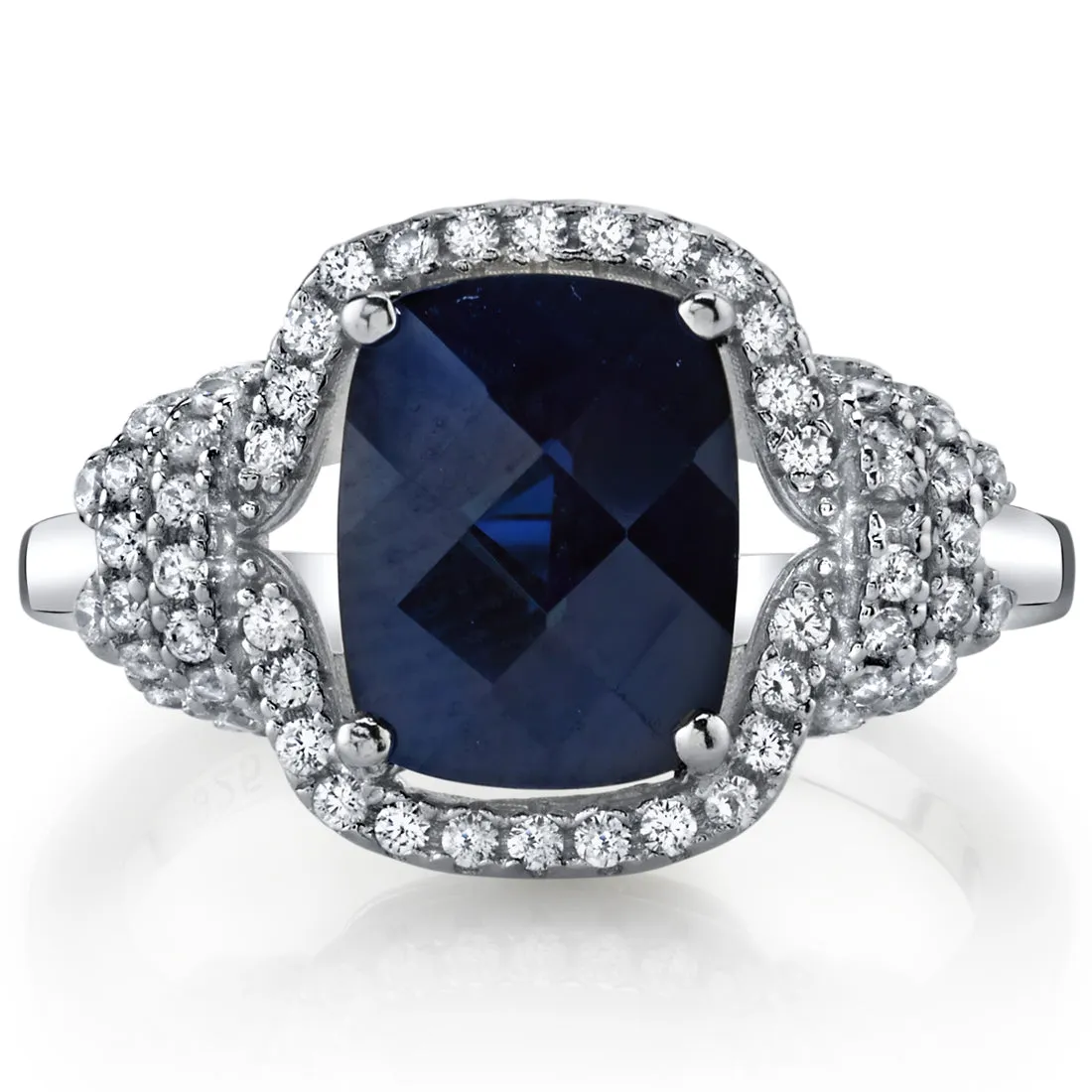 Blue Sapphire Cushion Cut Sterling Silver Ring Size 5