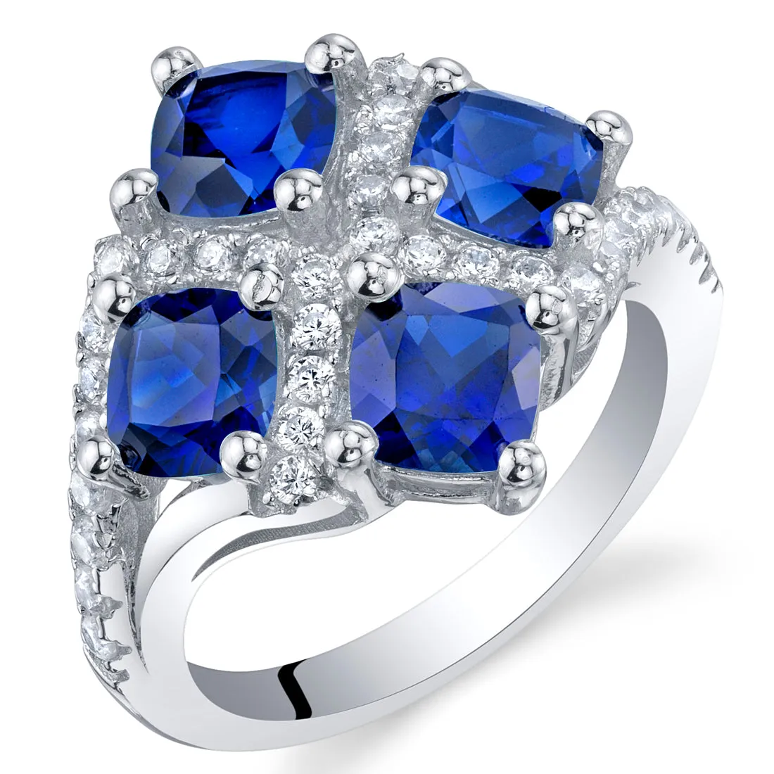 Blue Sapphire Cushion Cut Sterling Silver Ring Size 8