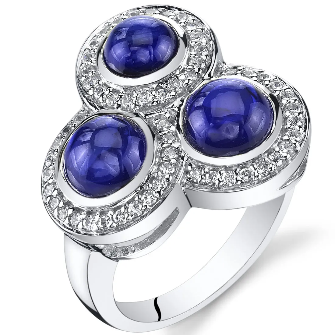 Blue Sapphire Round Cut Sterling Silver Ring Size 6