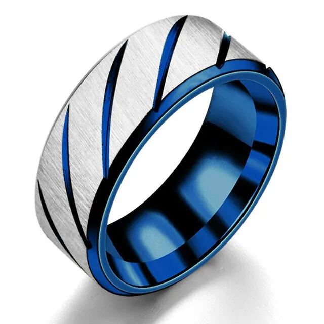 Blue/Silver and Blue Cubic Zirconia Stainless Steel Wedding Ring Set