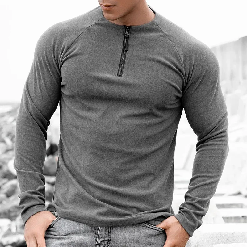 BONSIR  -  2024 Slim O-Neck Zipper Tops Spring Autumn Muscle Elastic t Shirts Men Clothing Casual Solid Long Sleeve Pullover Tees For Man