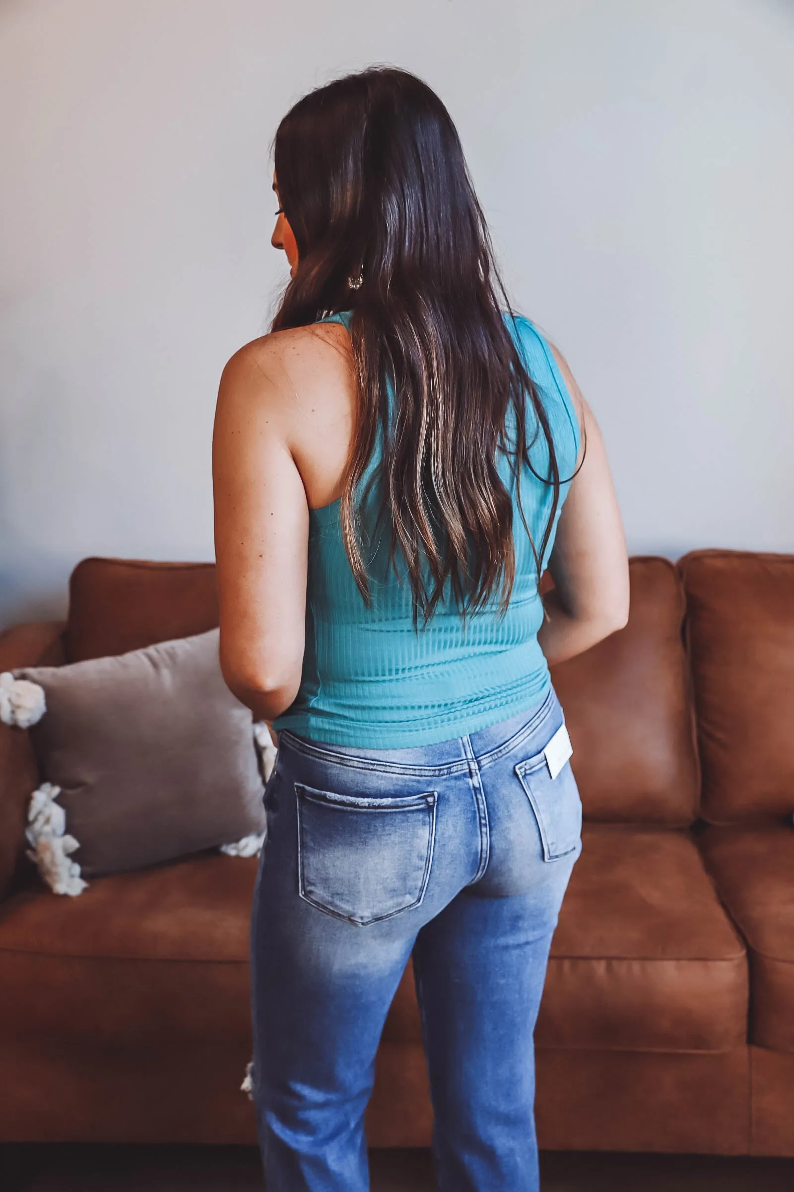 Bree Ribbed Tank-Dusty Teal