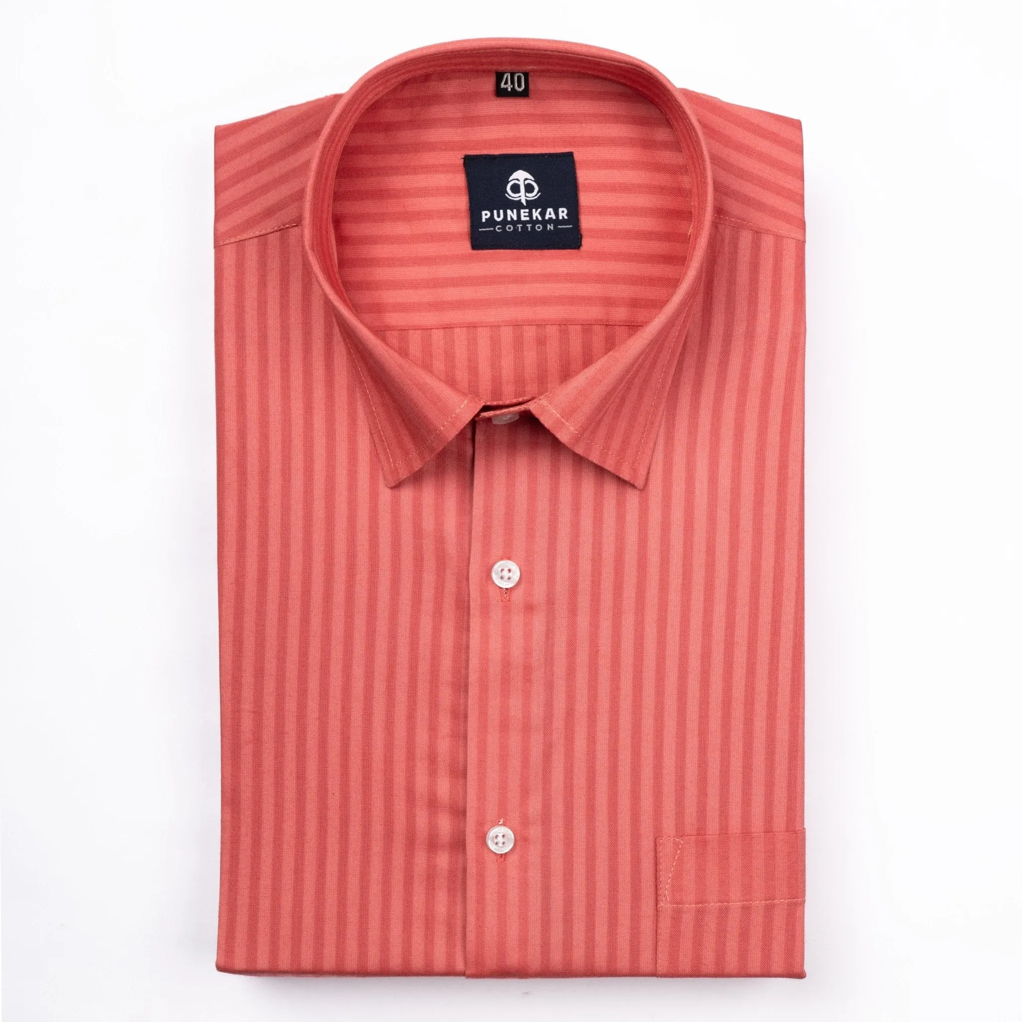 Brick Pink Color vertical Cotton stripe Shirt For Men