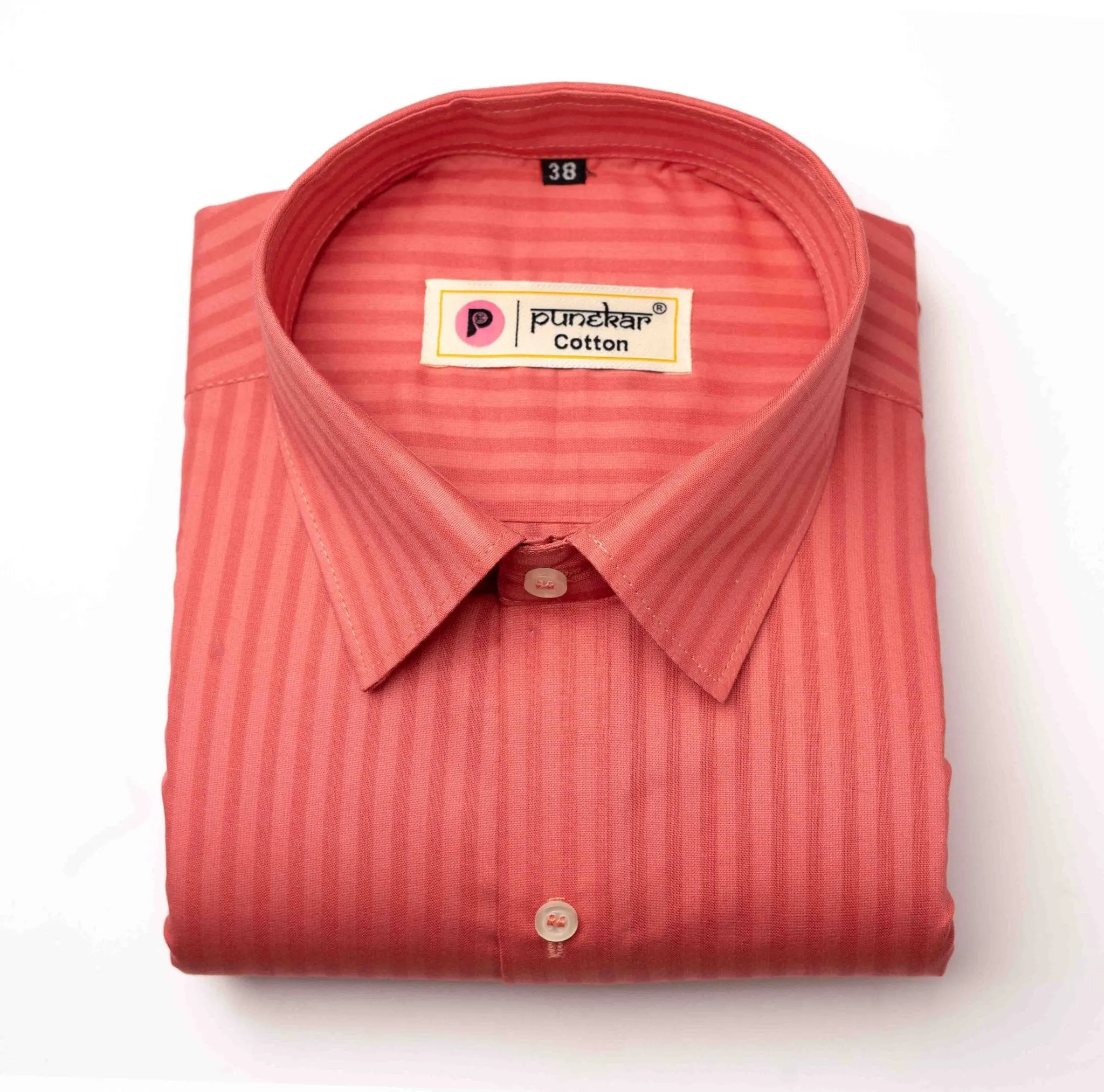 Brick Pink Color vertical Cotton stripe Shirt For Men