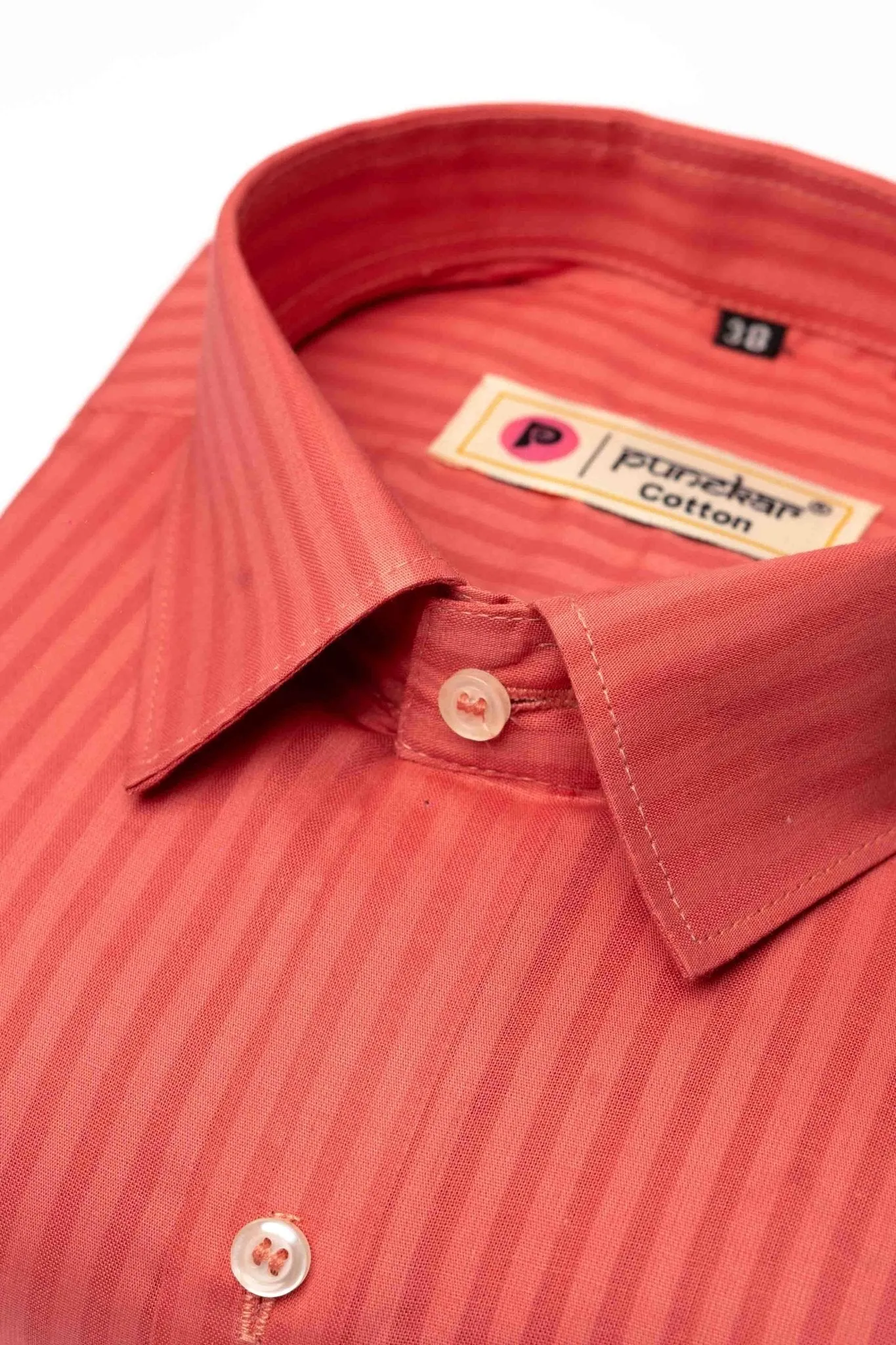 Brick Pink Color vertical Cotton stripe Shirt For Men