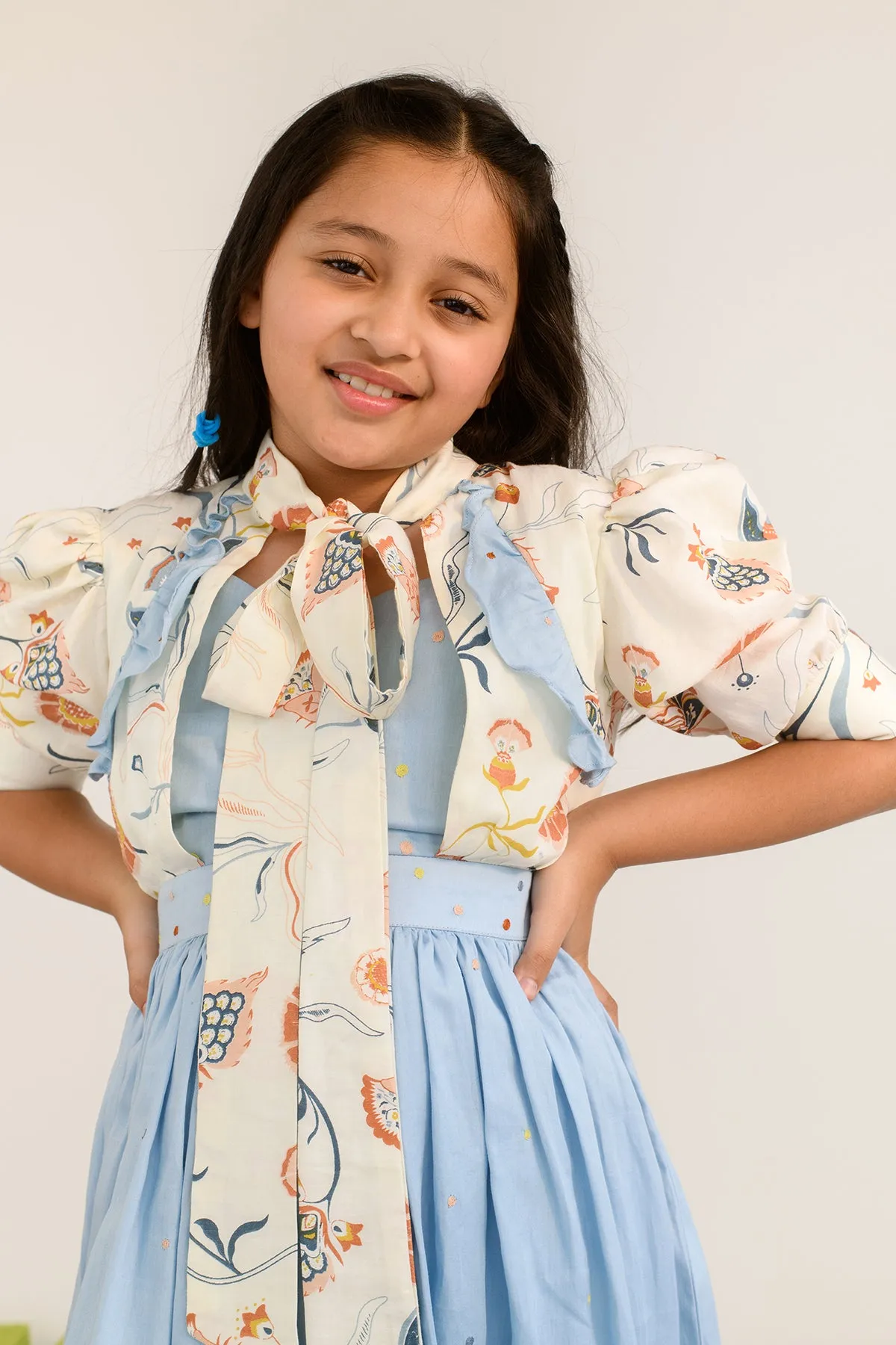 Brindle Jaspé- Cotton Satin Dress With Attached Shrug For Girls