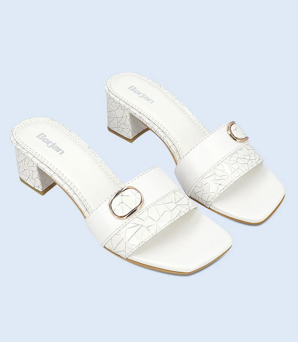 BW9341-WHITE-Women Slipper Heel