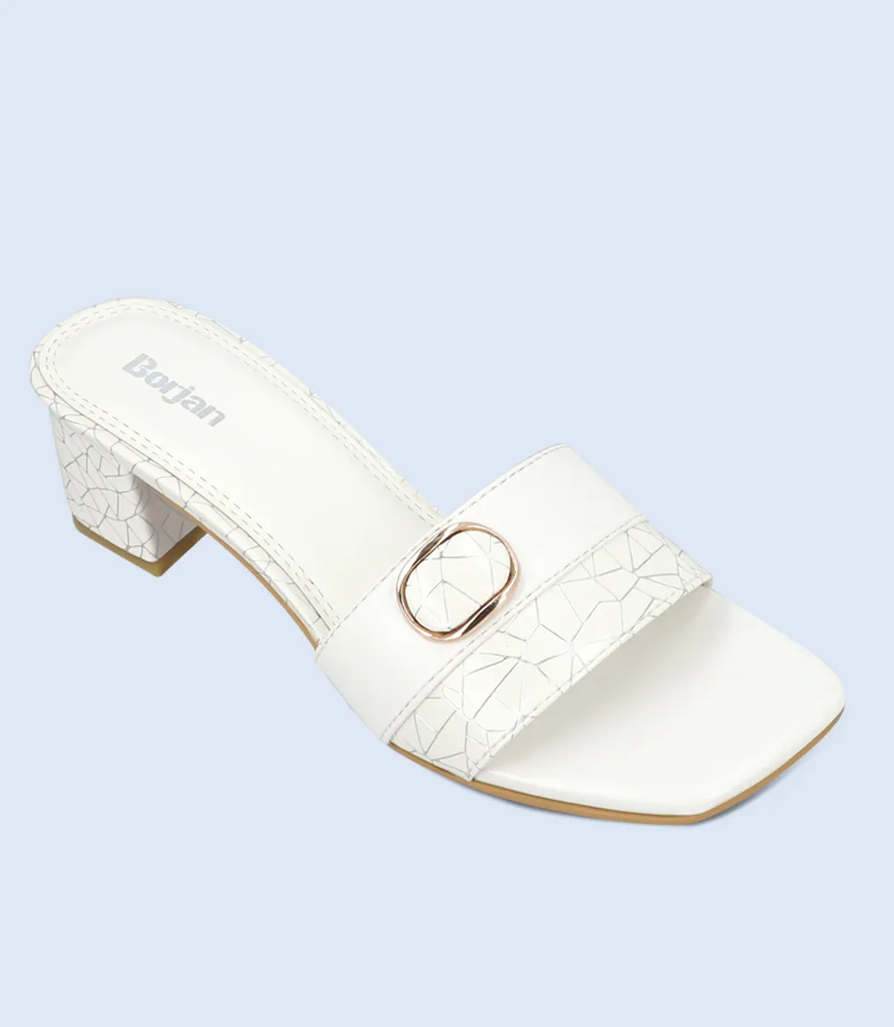 BW9341-WHITE-Women Slipper Heel