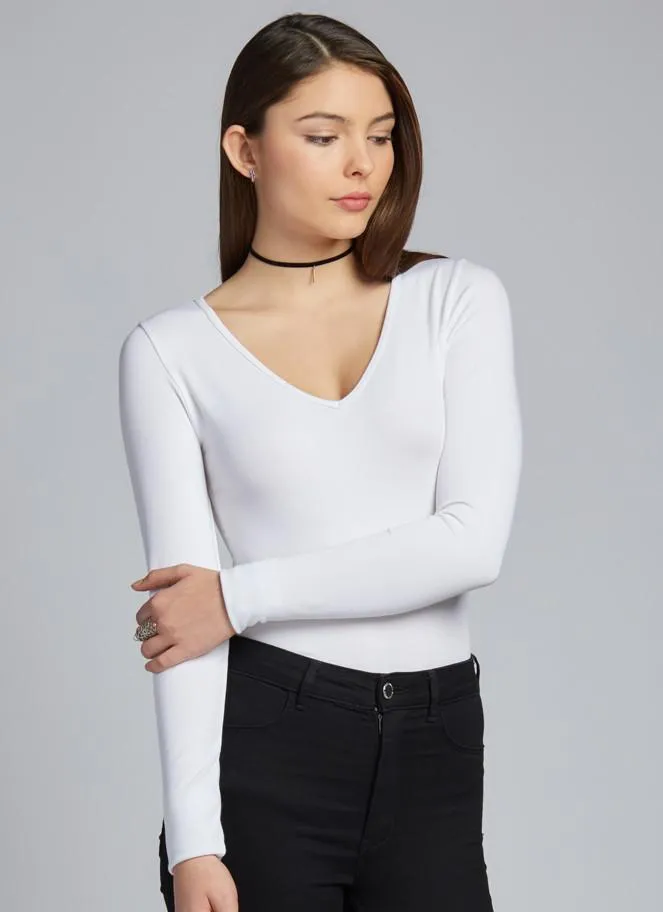 C'EST MOI Bamboo Long Sleeve V-Neck Top