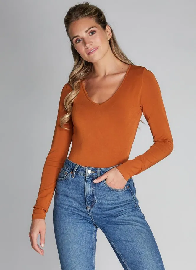 C'EST MOI Bamboo Long Sleeve V-Neck Top