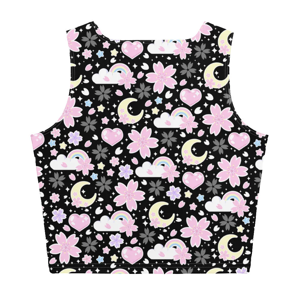 Cherry Blossom Dreams Black Crop Top