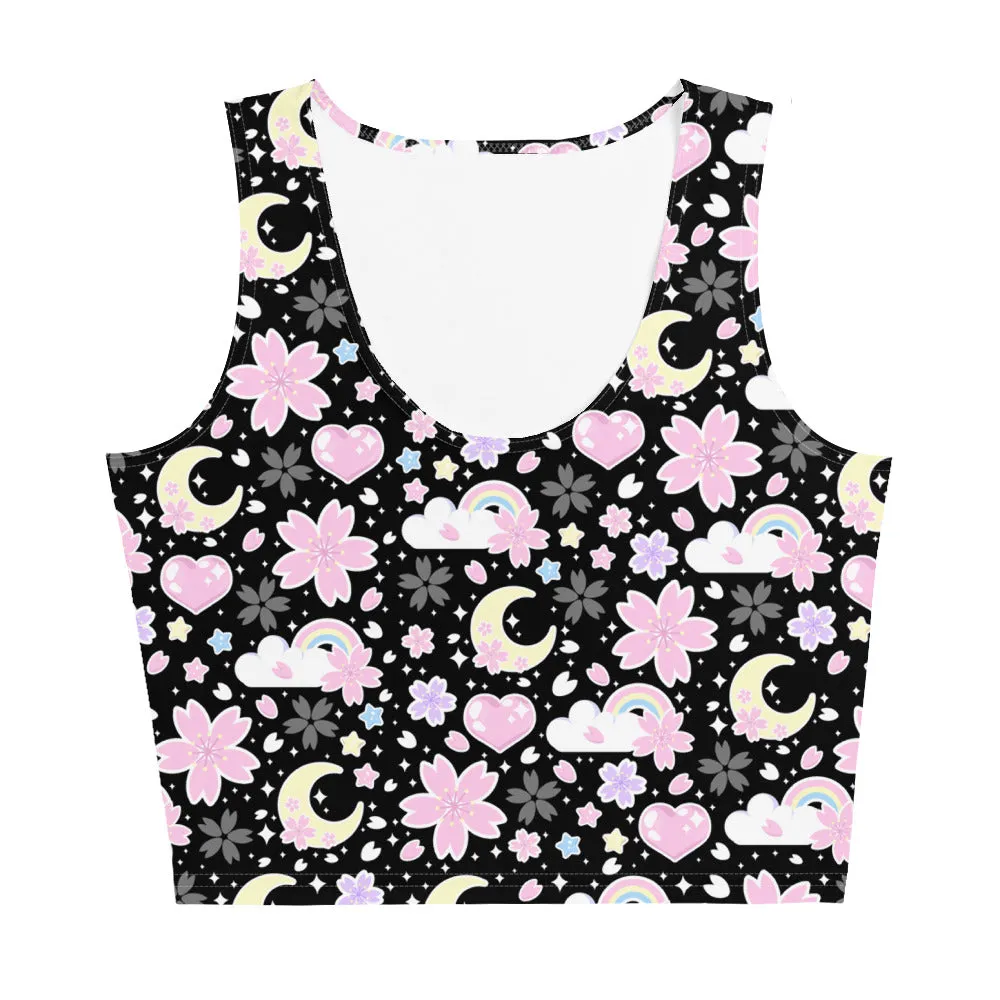 Cherry Blossom Dreams Black Crop Top