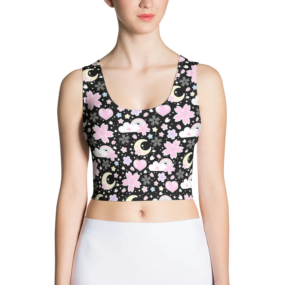 Cherry Blossom Dreams Black Crop Top