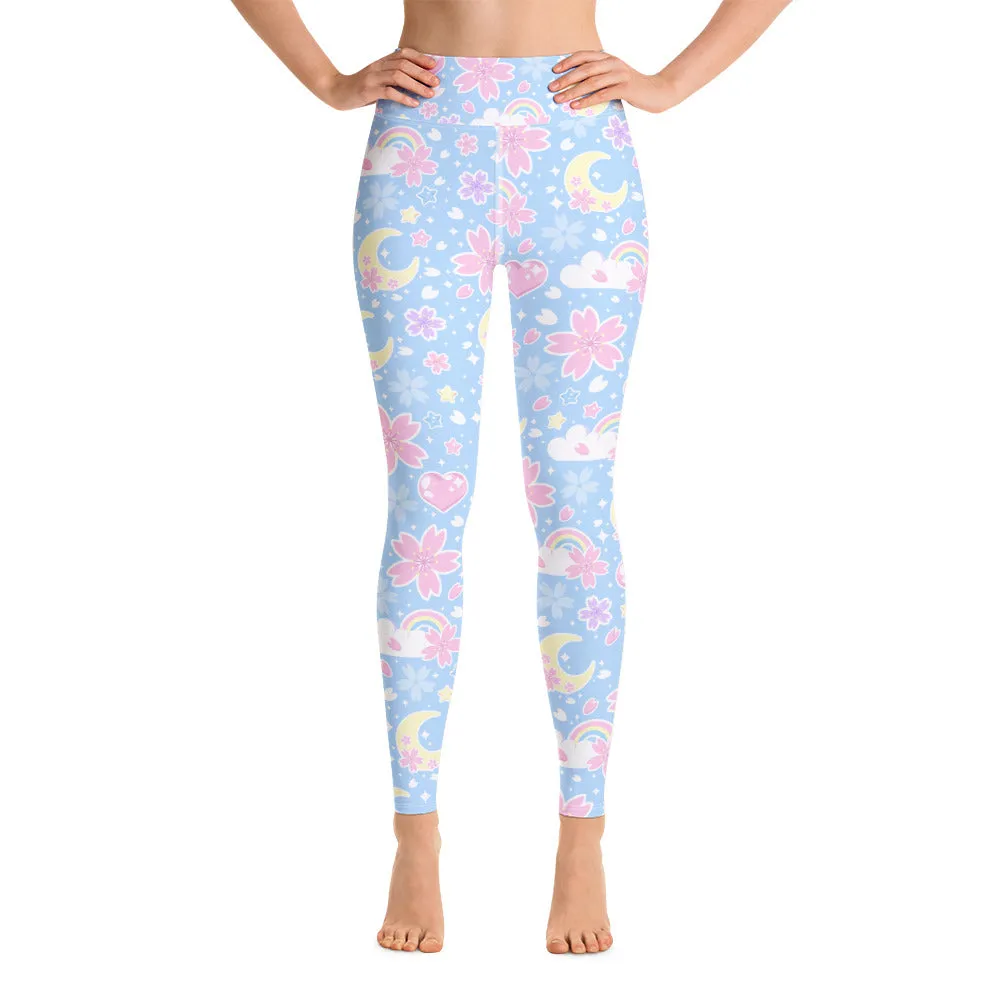 Cherry Blossom Dreams Blue Yoga Leggings