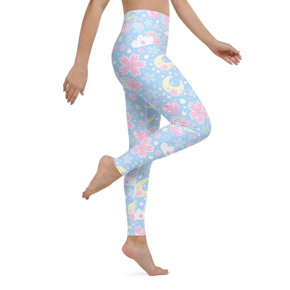 Cherry Blossom Dreams Blue Yoga Leggings