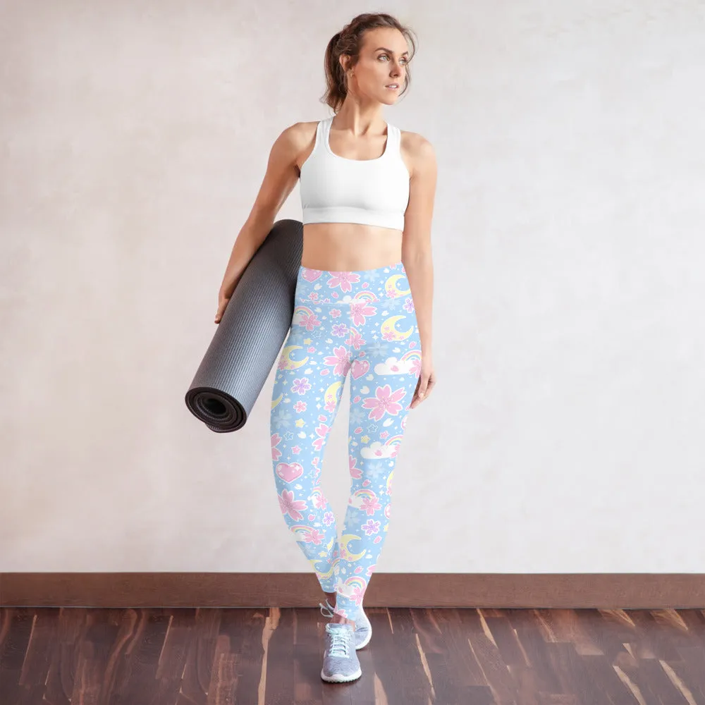 Cherry Blossom Dreams Blue Yoga Leggings