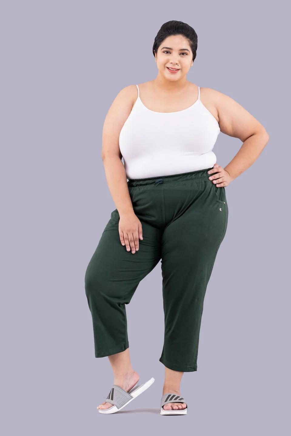 Cotton Capris For Women - Half Capri Pants - Bottle Green