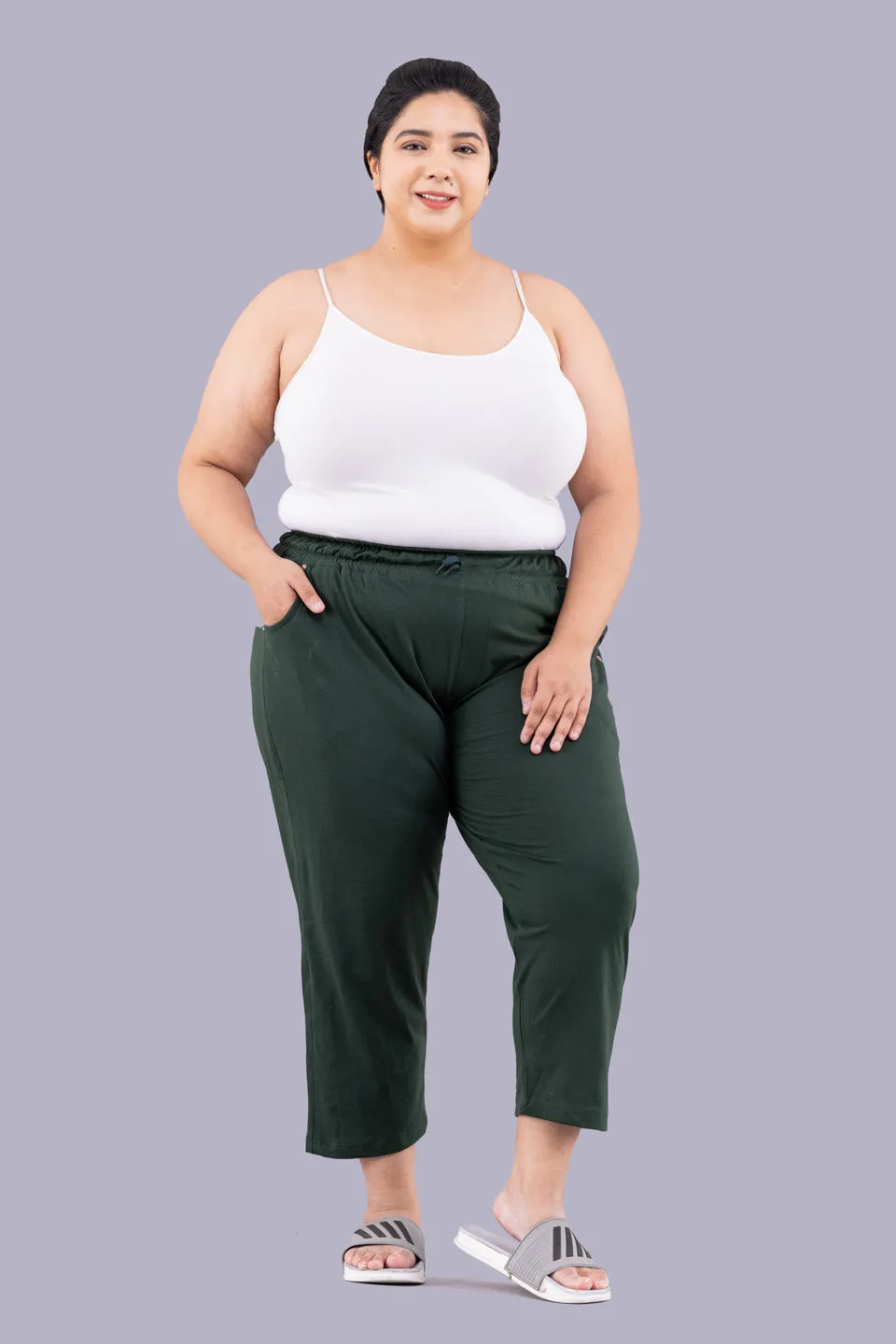 Cotton Capris For Women - Half Capri Pants - Bottle Green