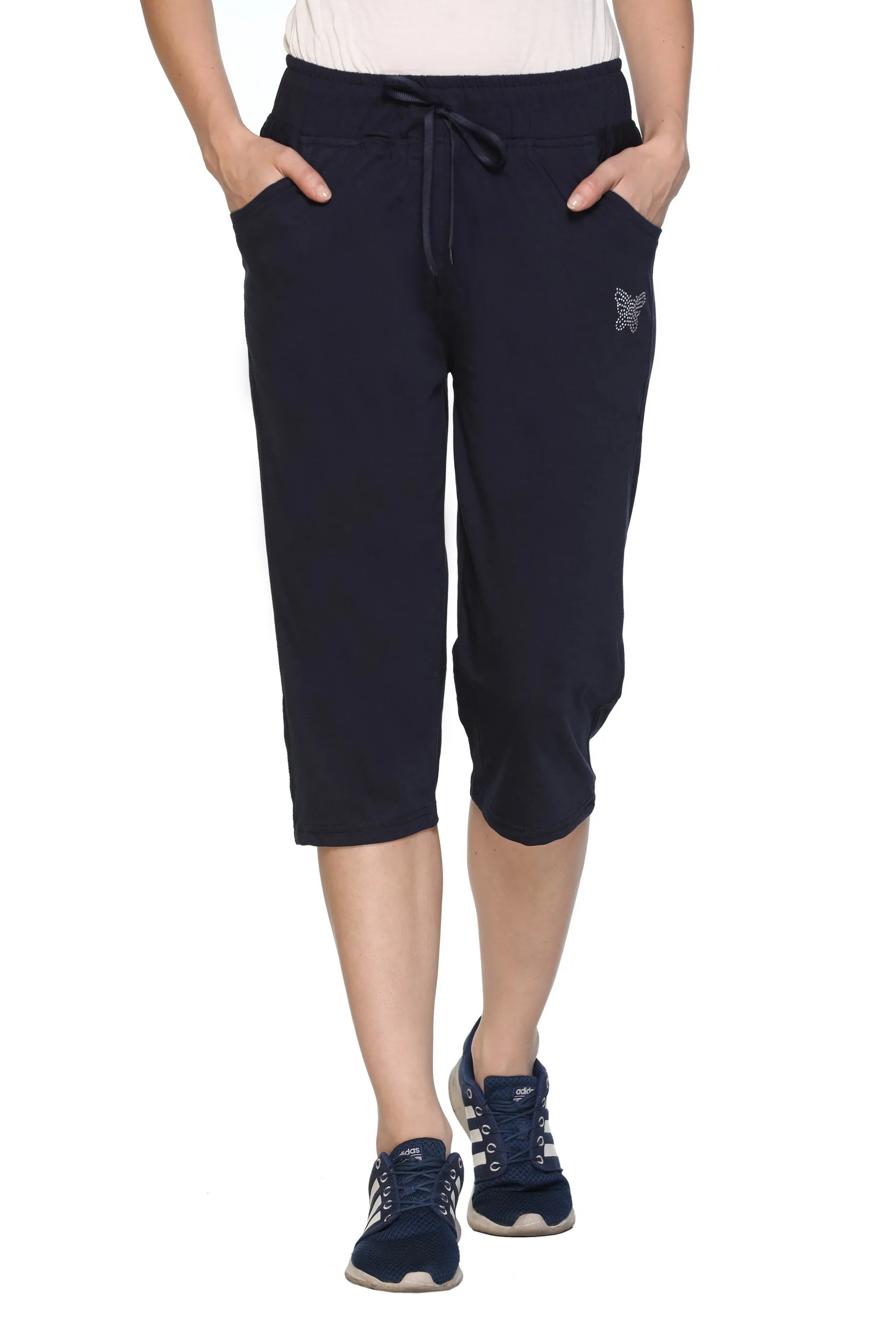 Cotton Capris For Women - Half Pants Pack of 2 (Purple & Navy Blue)