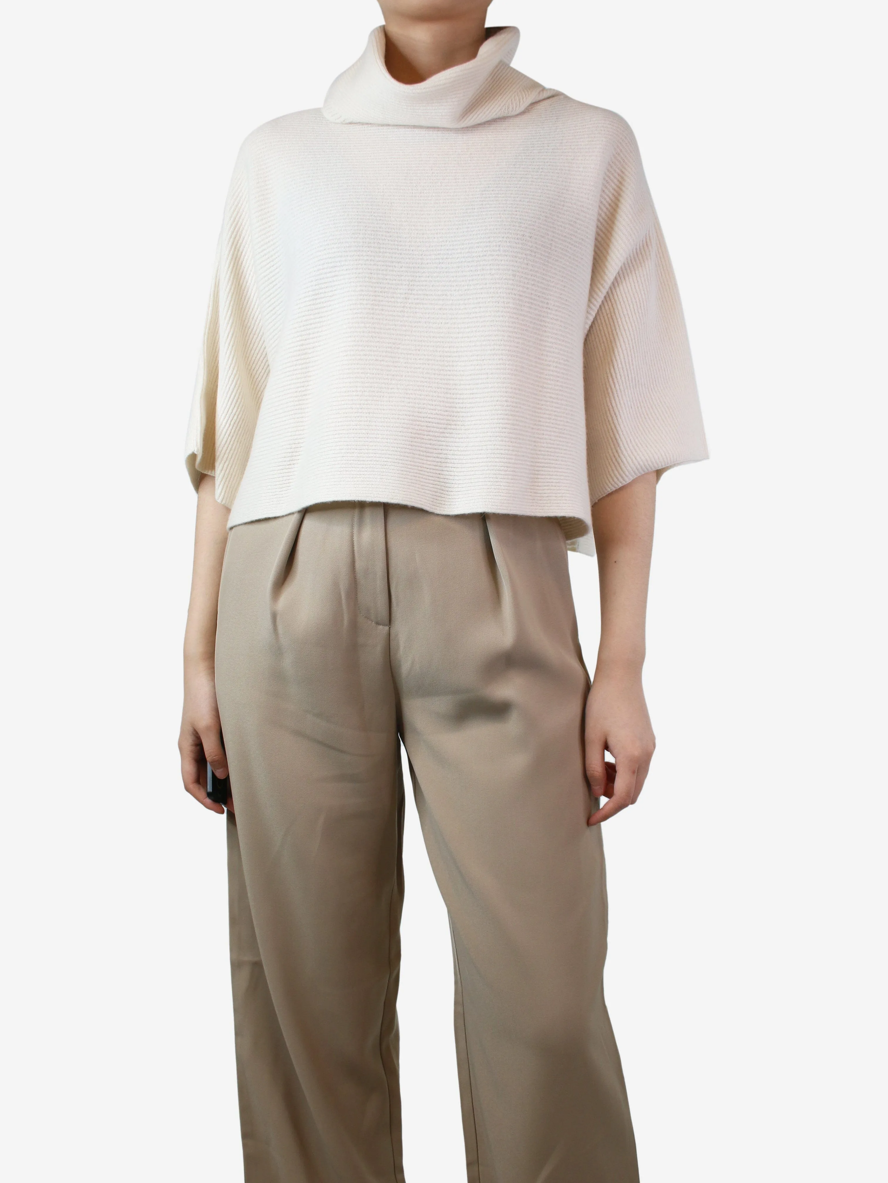 Cream cropped ribbed jumper - size S