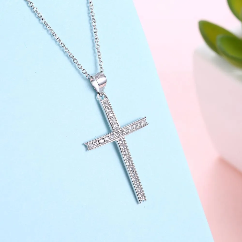 Cross Cubic Zirconia 925 Sterling Silver Retro Pendant Necklace